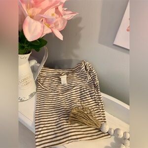 H&M Brown and White Striped Short Sleeve Tee